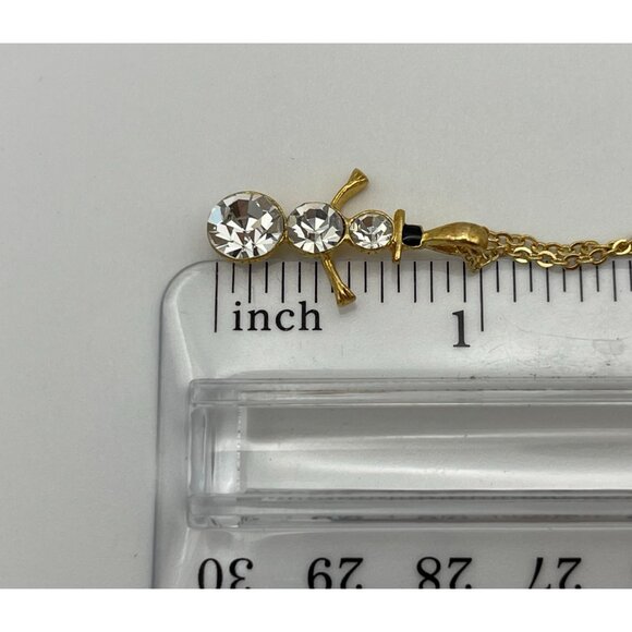 Snowman Gold Tone Clear Sparkling Rhinestones Necklace - Picture 6 of 8